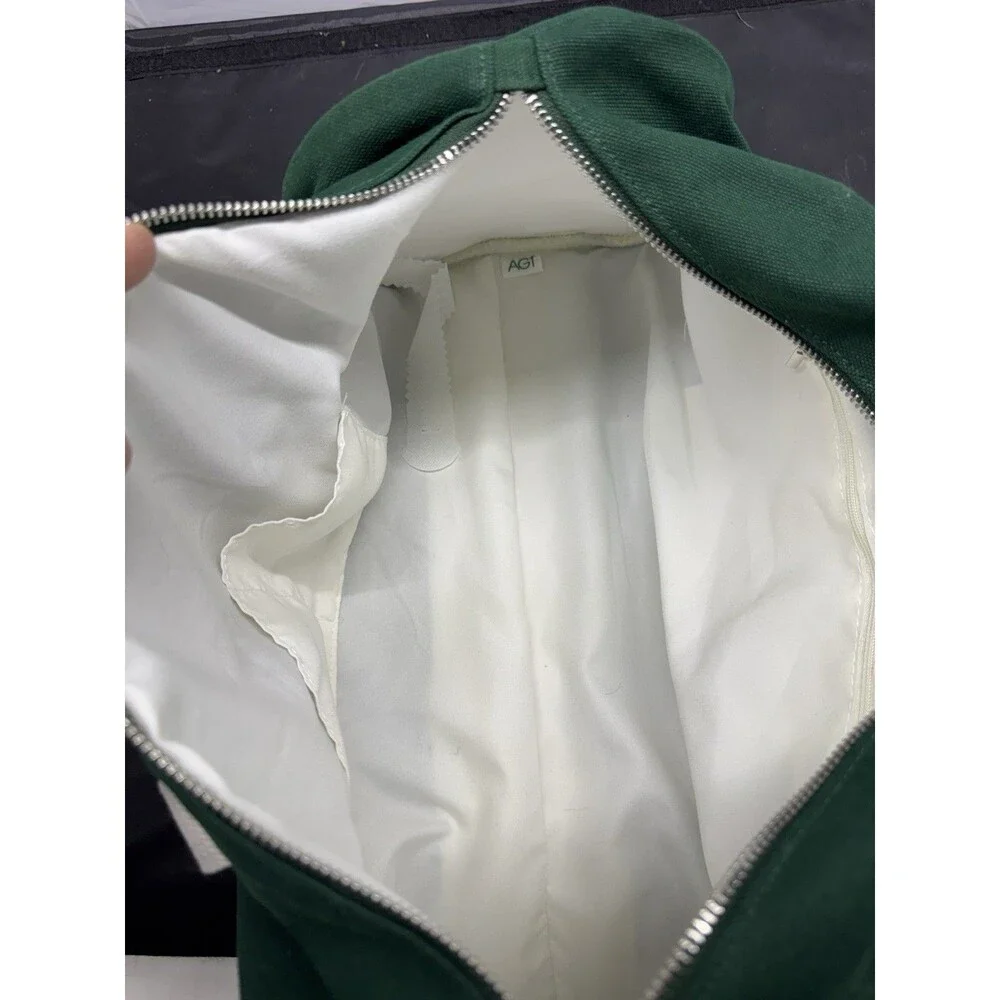 AG1 Duffle Bag Unisex Green Canvas White Handles Accents Adjustable Strap NWOT